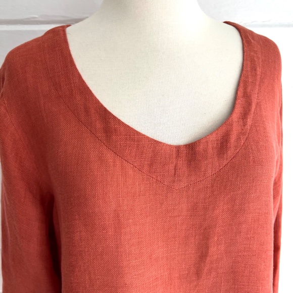 MAIWA Artisan Hand Dyed Linen Long Sleeve Tunic Top in Terracotta - L - Picture 2 of 11